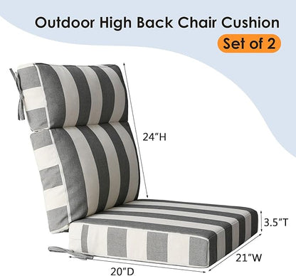 Outdoor High Back Chair Cushion Seat Pads, 44 x 21 Inch Water-Repellent & Fade-Resistant Patio Furniture Cushions with Ties for Adirondack, Rocking Chairs, Gray Stripe