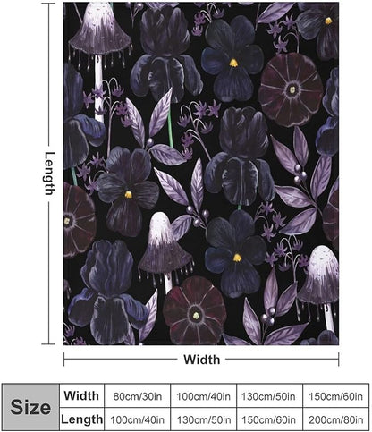 Gothic Floral Blanket, Vintage Abstract Black Purple Peony Flowers Mushroom Print Throw Blanket for Room Bedding Couch Decor Soft Lightweight Warm Cozy, 40"x50"