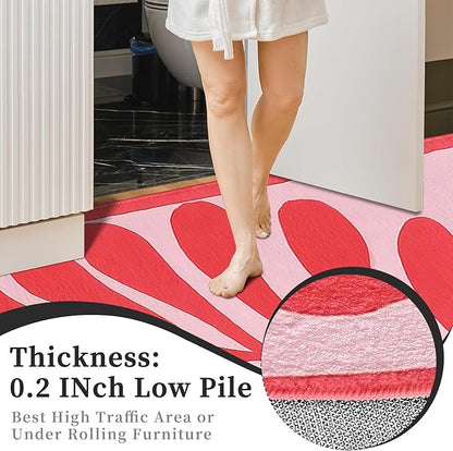 9CH Abstract Matisse Leaf Area Rug 7' X 5 Pink Retro Botanical Faux Wool Rugs Non-Slip Boho Flowers Soft Floor Carpet for Kitchen Entryway Bedroom