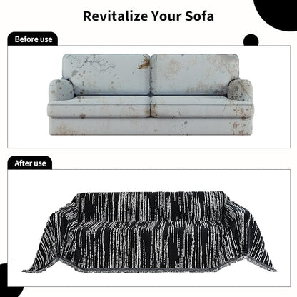 Chenille Couch Cover Pet Friendly, Sofa Cover Washable, Reversible Sofa Slipcover for Sectional Sofa, Loveseat, 2 or 3 Cushion Couch, Corner Sofa, Futon Cover (71" X 102", Black)