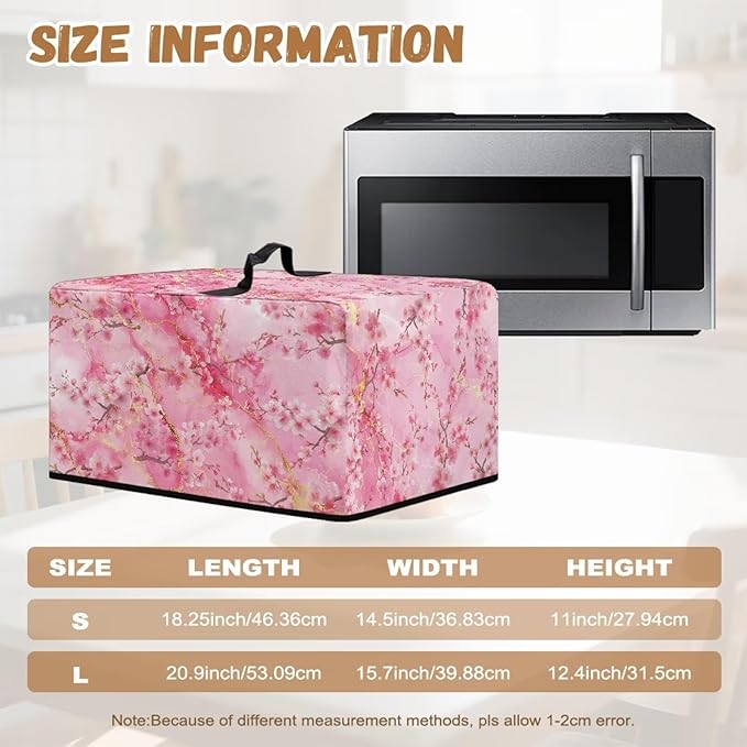 Microwave Oven Cover, Marble Flower Dustproof Machine Protector Decorative Kitchen Appliance Cover Waterproof Polyester Fabric for Most Countertop Microwaves Easy to Clean