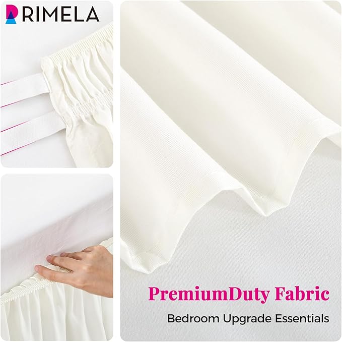 RIMELA Bed Skirt Queen Size 15 Inch Drop, Wrap Around Elastic Bedskirt for Home, Room Decoration for Women, Pleated Adjustable Dust Ruffle, Warm White, Easy to Install