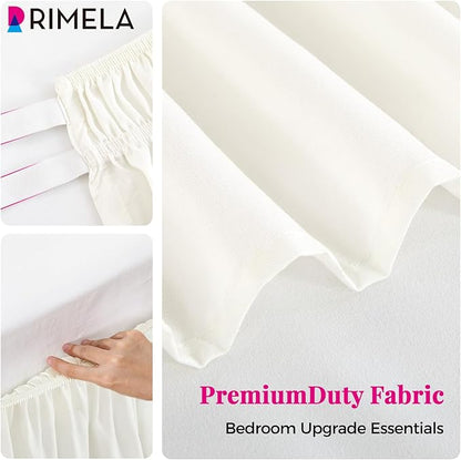 RIMELA Warm White Bed Skirt Queen 25 Inch Drop, Elastic Bed Skirts Queen Size Dust Ruffle, Bedskirt for Adjustable Bed Base, Wrinkle & Fade Resistant Silky Luxurious Fabric Easy to Install