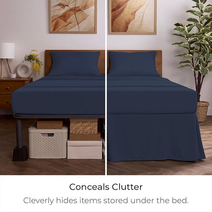 Mellanni Bed Skirt King Size - Bed Skirting - 15-Inch Tailored Drop Pleated Dust Ruffle - Hotel Luxury Bedding - Wrinkle, Fade, Stain Resistant - 1 Bedskirt (King, Navy Blue)