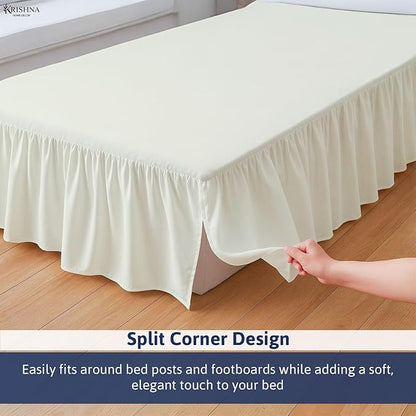 KRISHNA Ruffled Bed Skirt with Split Corners Twin, 100% Microfiber Hotel Quality, 28 Inch Drop Dust Ruffle Gathered Bedskirt with Platform, 39" x 75", Ivory