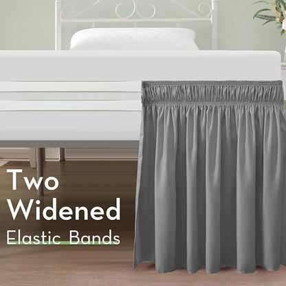 RIMELA Light Grey Bed Skirt Queen Size 21 Inch Drop, Elastic Bed Skirting for Bed Base and Frame, Bedding Dust Ruffle Easy to Install, Lightweight Wrap Around Adjustable Bedskirt