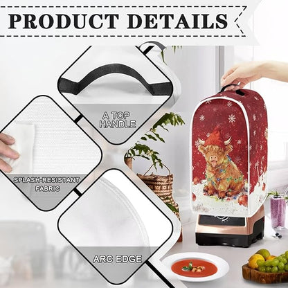 Christmas Blender Cover Dust Cover for Kitchen Highland Cow Food Processor Dust Covers with Handle Easy to Install Protection Covers for Stand Mixer Juice Machine Christmas Decor