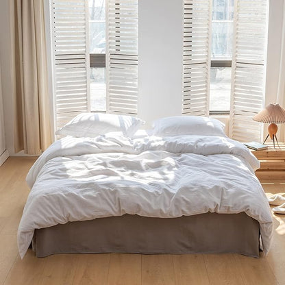 BISELINA French Linen Bed Skirt with Pleated Corner 14-Inch Tailored Drop Natural Flax Cotton Blend Basic Dust Ruffle Soft Cozy Farmhouse Bedding (14" Queen, Basic Grey)
