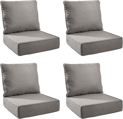Outdoor Cushion Set for Furniture Patio Furniture, UV Resistant, Water Resistant - 6 Inch Thick Foam Garden Cushions– 24x24 Inch Patio Seat Covers for Chair/Sofa/Couch | Grey | 4-Pack |
