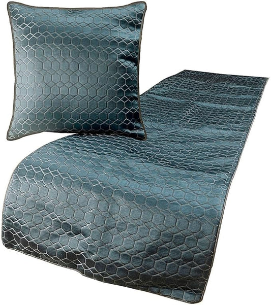 The HomeCentric King Queen Twin Blue Decorative Twin 53"x18" Bed Runner Without Pillow Cover, Hexagon Pattern Bed Scarf on Jacquard Fabric - Hexagon Lagoon