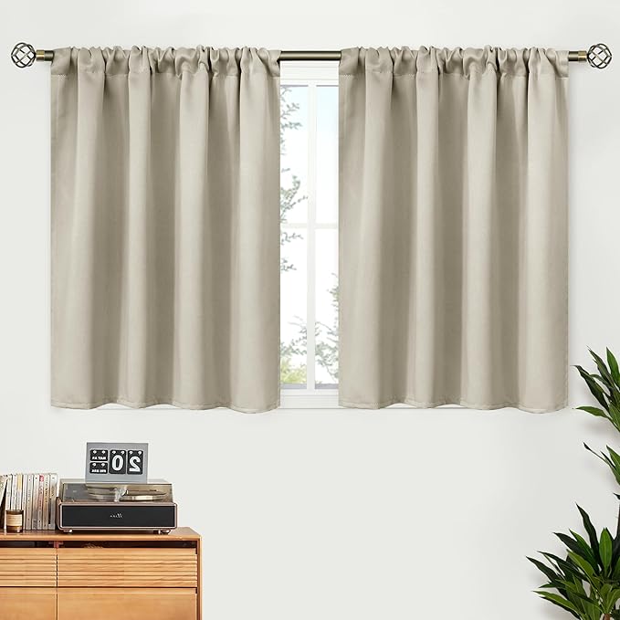 BGment Short Curtains 30 Inches Length for Small Window - Rod Pocket Thermal Insulated Room Darkening Drapes for RV Kitchen Bedroom Bathroom, Light Camel, 2 Panels, 42 x 30 Inch