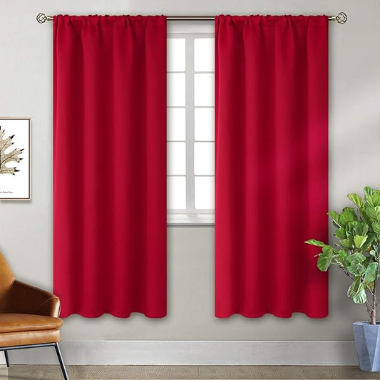 BGment Red Blackout Curtains for Bedroom 72 Inches Length - Rod Pocket Thermal Insulated Drapes Room Darkening Privacy for Christmas Decor Living Room, 52 x 72 Inch, 2 Panels