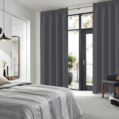 DWCN Dark Grey Blackout Curtains for Bedroom, Thermal Insulated Energy Saving Room Darkening Curtains for Living Room (W60 x L84 inch, Set of 2 Panels, Top of Rod Pocket)