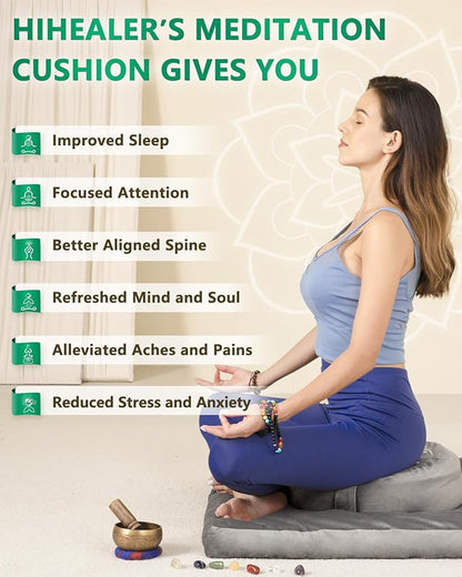 Hihealer Meditation Cushion Set – Large Rose Velvet Zafu & Zabuton Floor Pillow Traditional Tibetan Yoga Bolster for Adults Buckwheat Filled for Comfort Support