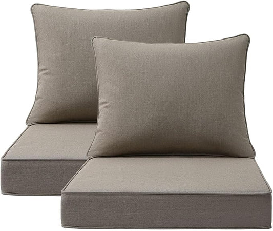 Sunbrella Outdoor Patio Chair Cushions Set, 24" x 24", Set of 2, Water-Repellent, Fade Resistant, Deep Seat Cushion for Backyard, Couch, Sofa and Patio Furniture, Cast Shale