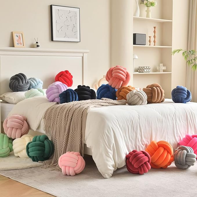 Decorative Throw Knot Pillow Ball for Home Chair Sofa Aesthetic Round Velvet Knotted Pillow Cushion (Caramel, 11inches)