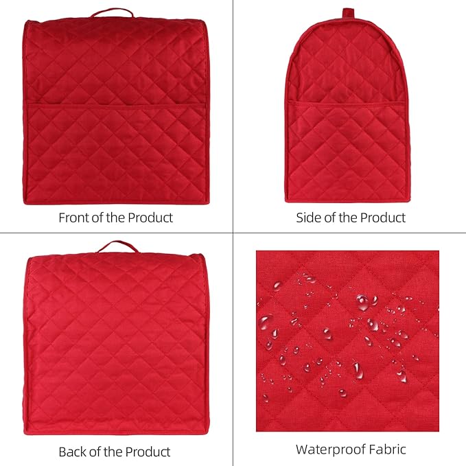 Stand Mixer Cover compatible with Kitchenaid Mixer, Fits All Tilt Head & Bowl Lift Models with 3 Organizer Bag for Accessories. (Red, For Tilt Head 4.5-5 Quart)