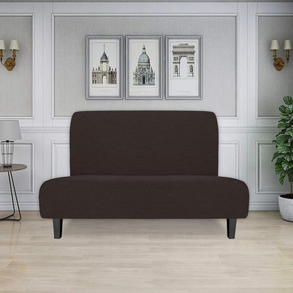 Easy-Going Stretch Futon Slipcover Armless Futon Bed Cover Furniture Protector Without Armrests with Elastic Bottom for Kids, Soft Jacquard Fabric Small Checks (Medium, Chocolate)
