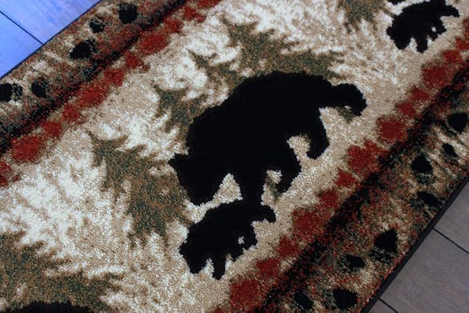 Masada Rugs, Cabin Lodge Area Rug Bear and Cub Scene (2 Feet X 7 Feet 3 Inch) Runner