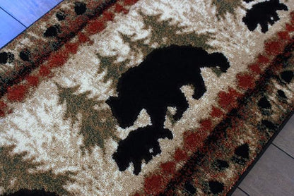 Masada Rugs, Cabin Lodge Area Rug Bear and Cub Scene (2 Feet X 7 Feet 3 Inch) Runner