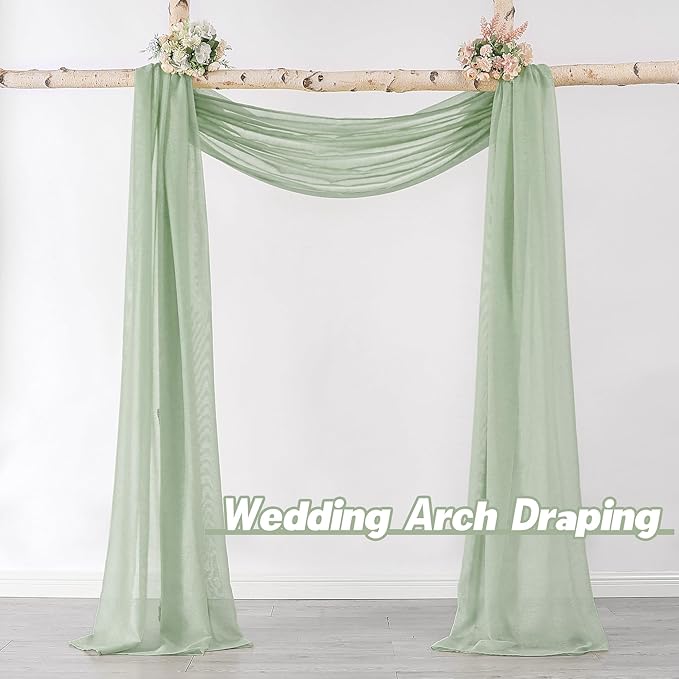 DONREN Sage Green Sheer Window Scarf Valance - Luxury Soft Semi Sheer Scarf for Window Wedding Arch Curtains (1 Panel, 34 x 216 Inch Length)