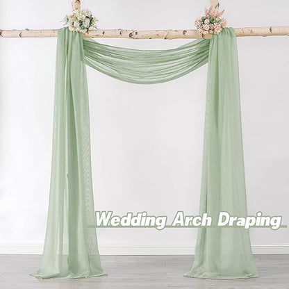 DONREN Sage Green Sheer Window Scarf Valance - Luxury Soft Semi Sheer Scarf for Window Wedding Arch Curtains (1 Panel, 34 x 216 Inch Length)