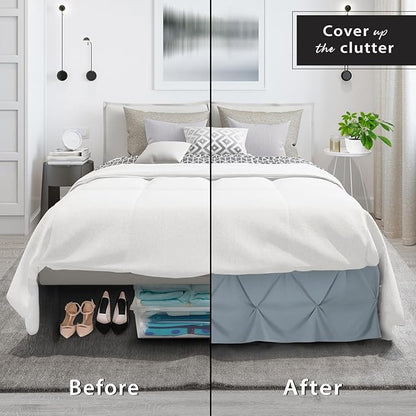 Nestl Stone Blue Bed Skirt Cal King Size, Pinch Pleat Cal King Bed Skirt, 14" Inch Drop Cal King Bedskirt, Hotel Quality Bed Skirts, Microfiber Bedskirt for Cal King Bed, Stone Blue Cal King Bed Skirt