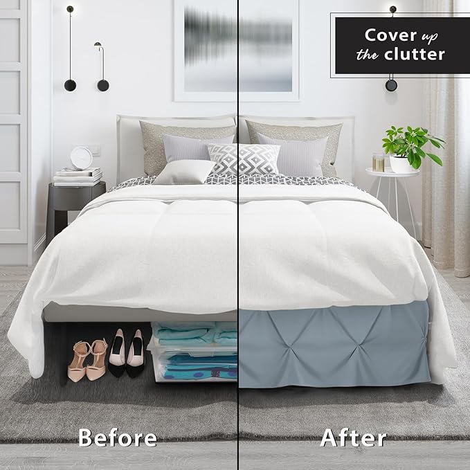 Nestl Stone Blue Bed Skirt King Size, Pinch Pleat King Bed Skirt, 14" Inch Drop King Bedskirt, Hotel Quality Stone Blue Bed Skirts, Premium Microfiber Bedskirt for King Bed, Stone Blue King Bed Skirt