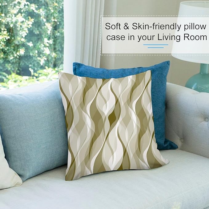Light Green Throw Pillow Covers Abstract Ombre Light Green and Grey Striped Decorations for Bedroom Living Room Farmhouse Sofa Pillows Bed Couch 22x22 Inch
