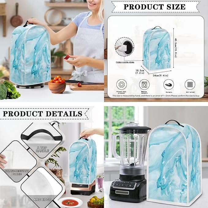 White Blue Marble Texture Pattern Appliance Covers Set Washable Kitchen Blender Dust Cover Bread Maker Toaster Cover 2 Slice Kitchen Accessories