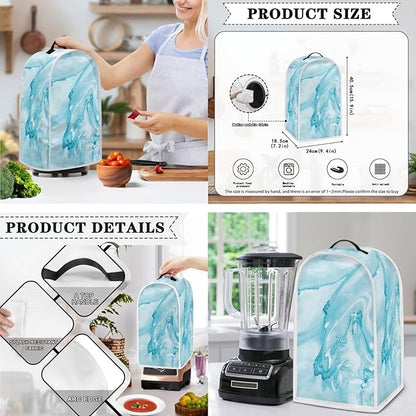 White Blue Marble Texture Pattern Appliance Covers Set Washable Kitchen Blender Dust Cover Bread Maker Toaster Cover 2 Slice Kitchen Accessories