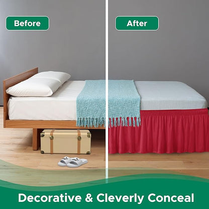 Biscaynebay Wrap Around Bed Skirts for King & Cal King Beds 18" Drop, Red Adjustable Elastic Dust Ruffles Easy Fit Wrinkle Resistant Silky Luxurious Fabric Machine Washable