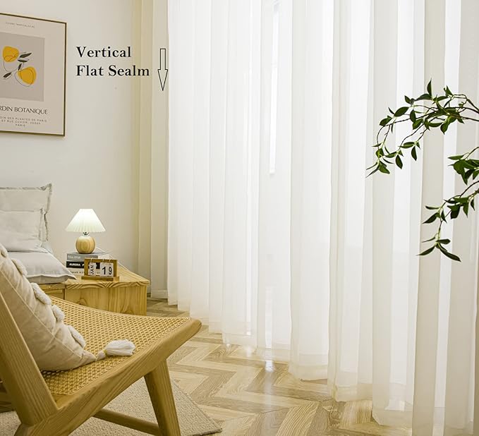 PI Sheer Short Curtains Panels Grommet Top,Hazy Sheer Draperies for Cafe/Kitchen 2 Pack (Butter/Light Yellow, W52XL45)