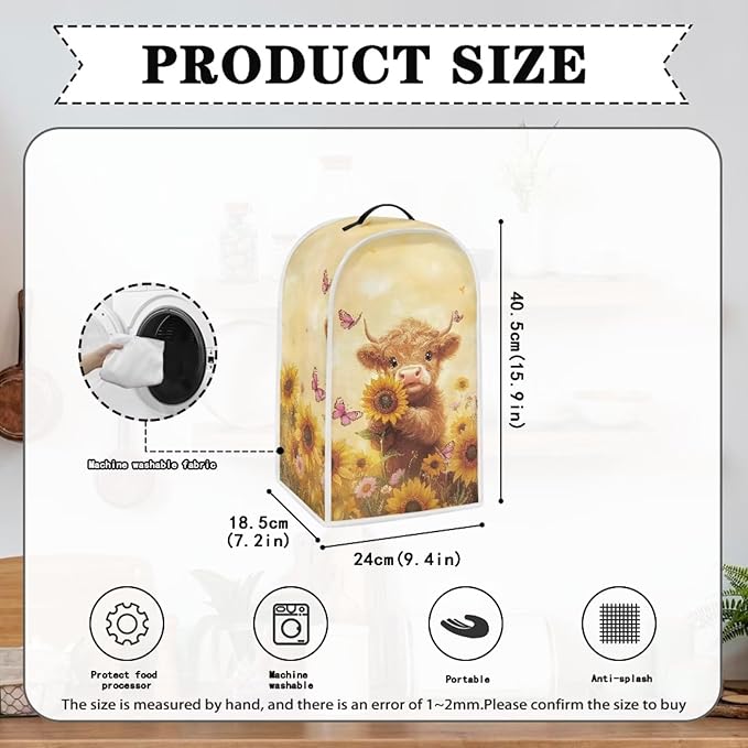 Highland Cow Blender Cover for Kitchen Blender Dust Cover Reusable Food Processor Dust Cover Easy to Install Kitchen Appliance Cloth Cover Novelty Tabletop Decor Gift for Friends