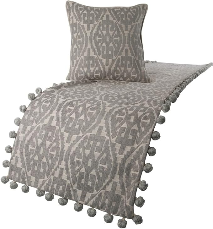 The HomeCentric Grey Bed Runner Without Pillow Cover, Full Size 68"x18" Decorative Bed Runner, Grey Cotton Bed Scarf in Aztec Pattern with Tassels - Grey Aztec