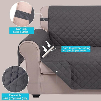 U-NICE HOME Recliner Chair Covers Reversible Chair Cover Pet Covers for Dogs with Elastic Straps Water Resistant Diamond Quilted (23''Recliner Small, Dark Grey/Dark Grey)