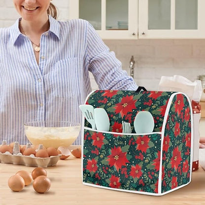 Christmas Stand Mixer Cover Dust Protective Poinsettia Stand Mixer Covers For Kitchen Aid 4.5-5 Quart Mixers Dustproof Cloth Cover for Small Appliance Protector Christmas Decoration