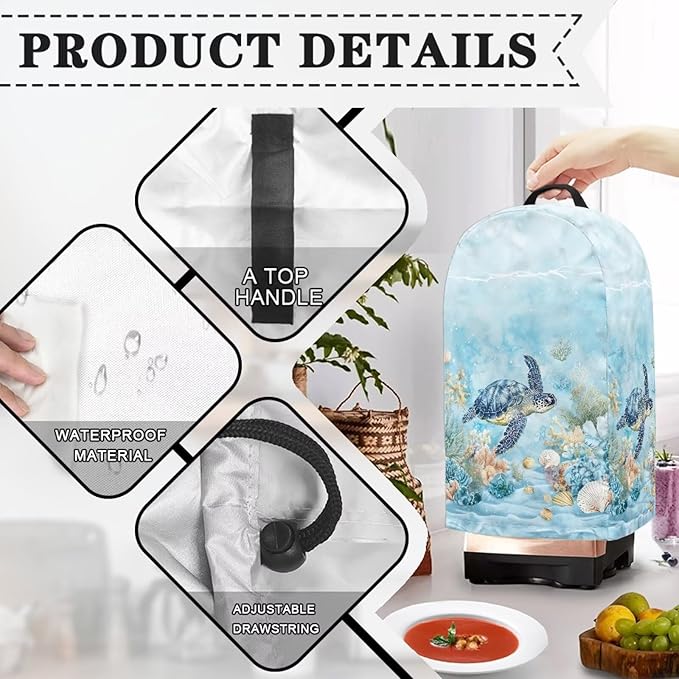 Undersea Turtle Coral Blender Dust Cover Kitchen Small Appliance Decor Anti Fingerprint Oil-proof Dust Protection Stand Mixer Food Processor Juicer Cover 9.4 x 7.2 x 15.9 inch