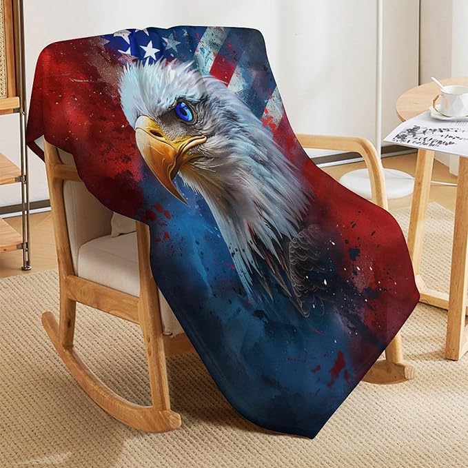 American Flag Bald Eagle Throw Blanket Patriotic Print Blankets Gifts Couch Sofa Bed Stuff Decor Soft Cozy Fleece Plush Flannel Bedding for Lover Men Women Adults 60"x80"