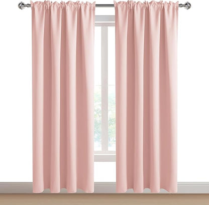 DWCN Blackout Curtains – Thermal Insulated, Energy Saving & Noise Reducing Bedroom and Living Room Curtains, Blush Pink, W 52x L 95 Inch, Set of 2 Rod Pocket Curtain Panels