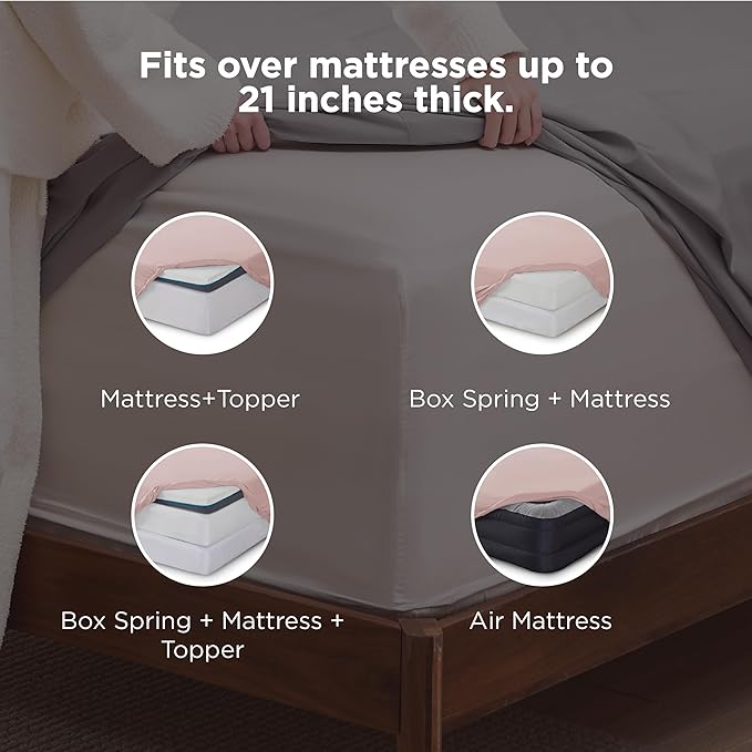 Bedsure Deep Pocket Full Size Bed Sheets Set - Fits Mattresses Up to 21 Inches Thick - 4 Piece GentleSoft Bed Sheets, Moisture Wicking, Cooling Bedsheet & Pillowcases, Easy & Secure Fit, Dusty Pink