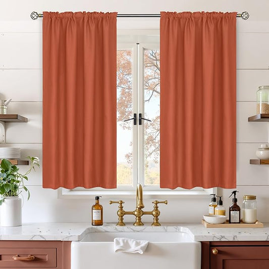 BGment Terracotta Blackout Curtains for Bedroom 54 Inch Length - Short Thermal Insulated Drapes with Rod Pocket Privacy Fall Decor for Living Room Window, 42 x 54 Inch, 2 Panels