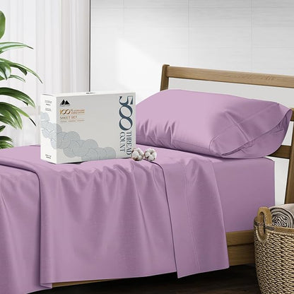 Mayfair Linen 500 Thread Count Twin XL Cotton Sheets - 3 PC Twin XL Size Bed Sheet Set Cotton (Plum), Soft, Cooling, Sateen Hotel-Quality 16" Deep Pocket Bedsheet for Hot Sleepers (Fits 18" Mattress)