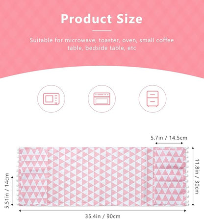 Microwave Oven Cover Dustproof Cotton Machine Protector Decorative Kitchen Appliance Cover with Side Storage Pockets (11.8 x 35.4 Inch, Pink Triangle)