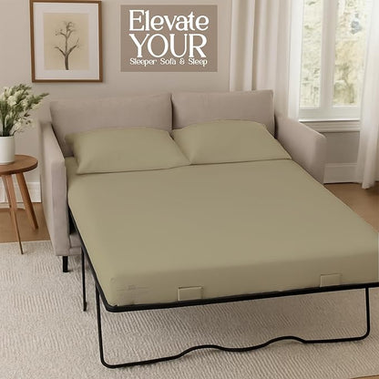 Sleeper Sofa 4 Piece Bed Sheet Set Premium Quality 100% Cotton 500 Thread Count, Smooth & Super Soft Sateen Weave, Extra Soft Bed Sheets, Wrinkle Free, 8 Inch Deep Pocket (Full, Beige)