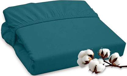 ROYALE LINENS 300 Thread Count 100% Long Staple Combed Cotton Fitted Sheet California King - Super Soft Deep Pocket Bottom Sheet - Fitted Sheets Only - Elastic Sheets (Cal King, Teal)