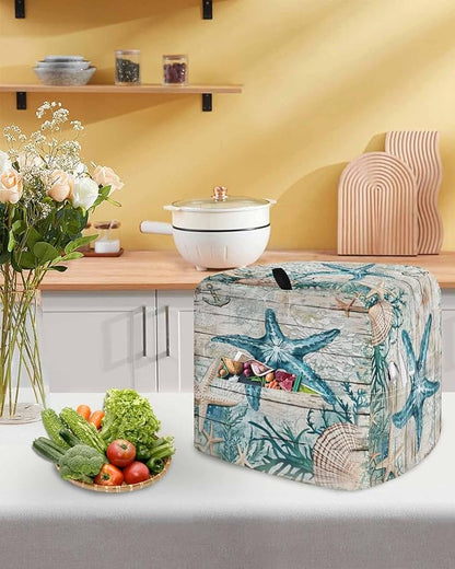 Turquoise Starfish Stand Mixer Dust Cover with Storage Pocket & Handles, Fits All Tilt Head & Bowl Lift Coastal Shells Kitchen Appliance Cover Organizer Nautical Anchor Wood Bag Accessories, 6-8 Quart