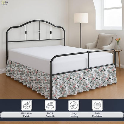 Cottington Lane Ruffled Bed Skirt Queen Size with Split Corner, Brushed Microfiber Hotel Quality Dust Ruffle, 18 Inch Drop Gathered Bedskirt, Soft, Stylish, Shrink & Fade Resistant, Petal Dream