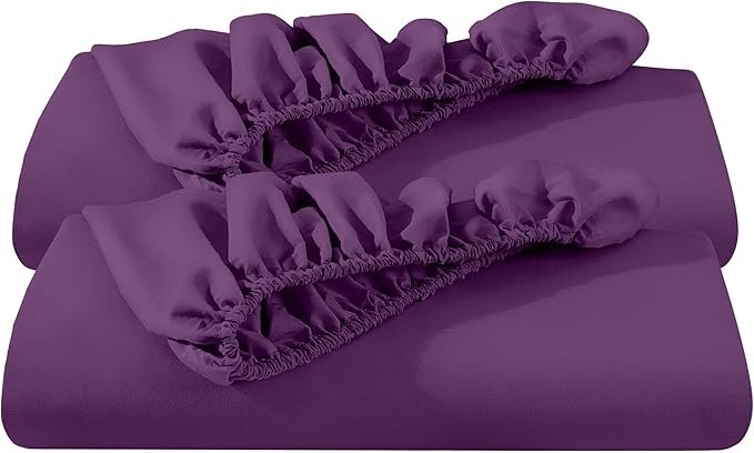 Bare Home 2-Pack Fitted Bottom Sheets Split King - Premium 1800 Ultra-Soft Microfiber - Deep Pocket - 4 Twin XL Fitted Sheets (Split King, Plum)