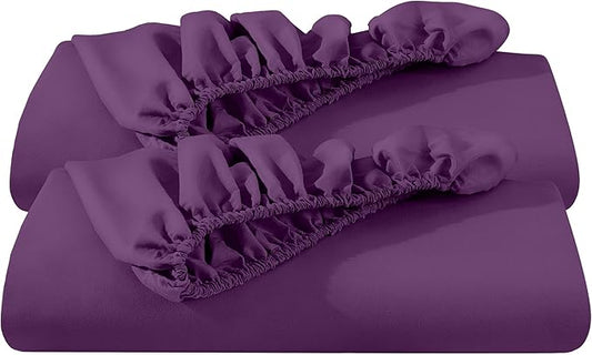 Bare Home 2-Pack Fitted Bottom Sheets Queen - Premium 1800 Ultra-Soft Wrinkle Resistant Microfiber - Deep Pocket (Queen, Plum)